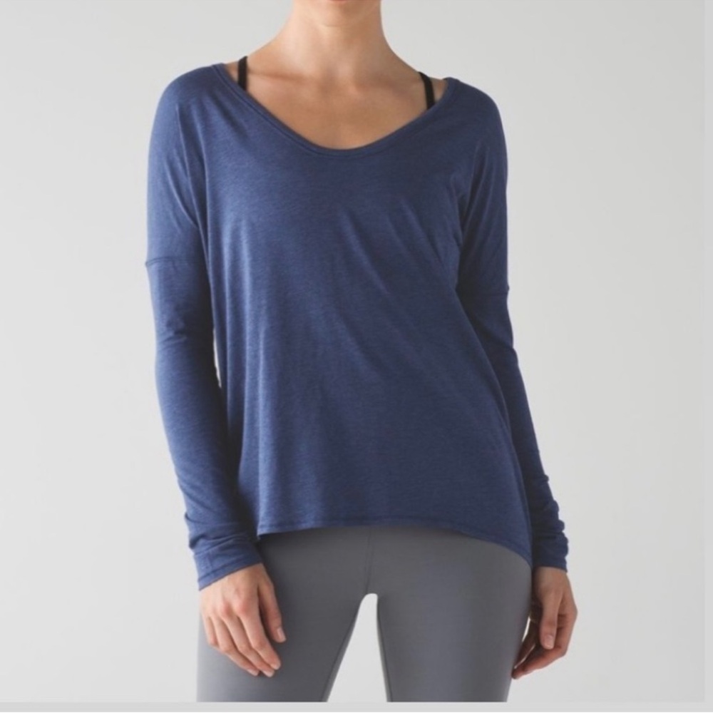 Lululemon Flip Your Dog Long Sleeve Tee Shirt Heathered Hero Blue small - Picture 2 of 7